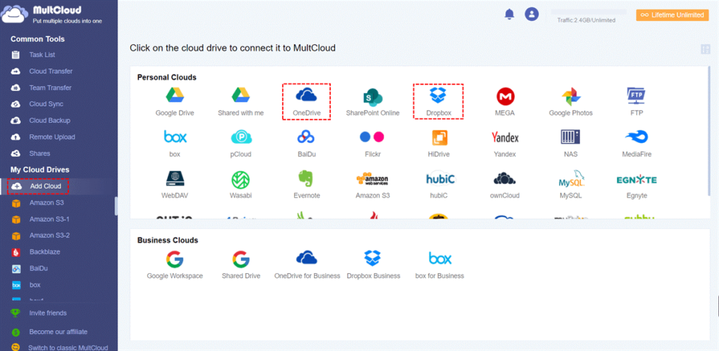MultCloud to Move Files from Dropbox
